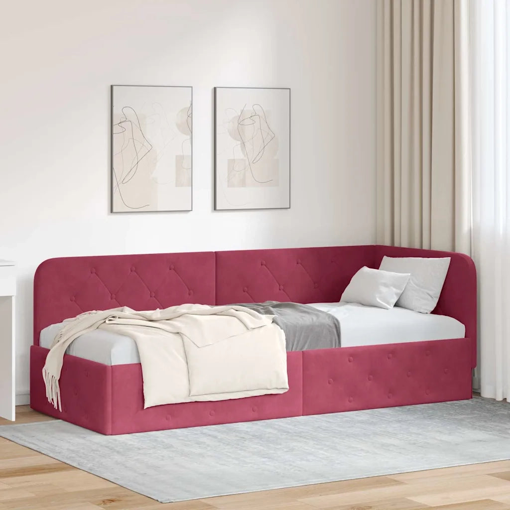 Cornice del letto ad angolo Rosso Vino 80 x 200 cm Velluto