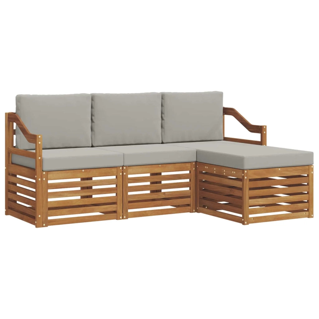 Set di divani da esterno 4 pcs Grigio Naturale e Chiaro