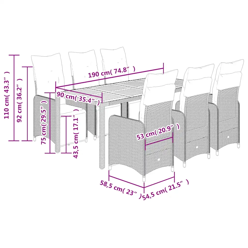 Set Bistrò da Giardino 7 pz con Cuscini in Polyrattan Grigio 3277161