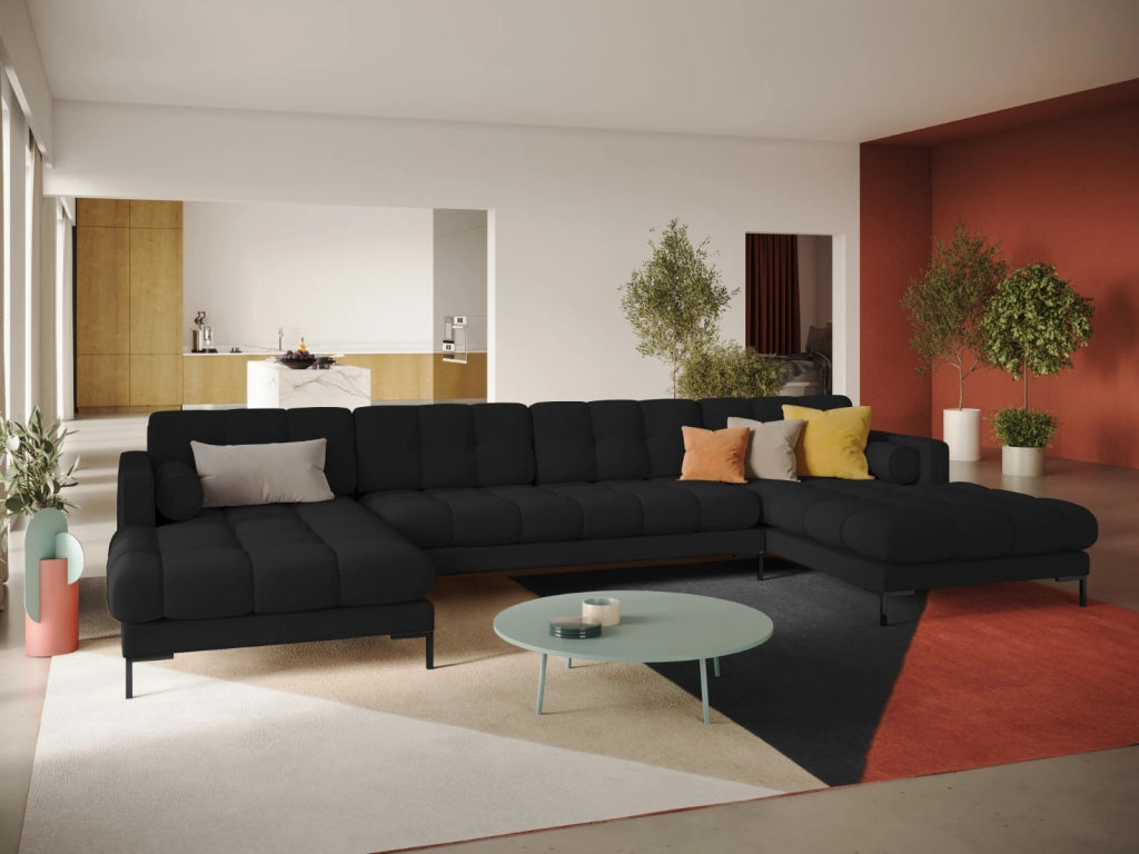 Cosmopolitan Design - Divano panoramico "Bali" 7 posti in tessuto strutturato nero 