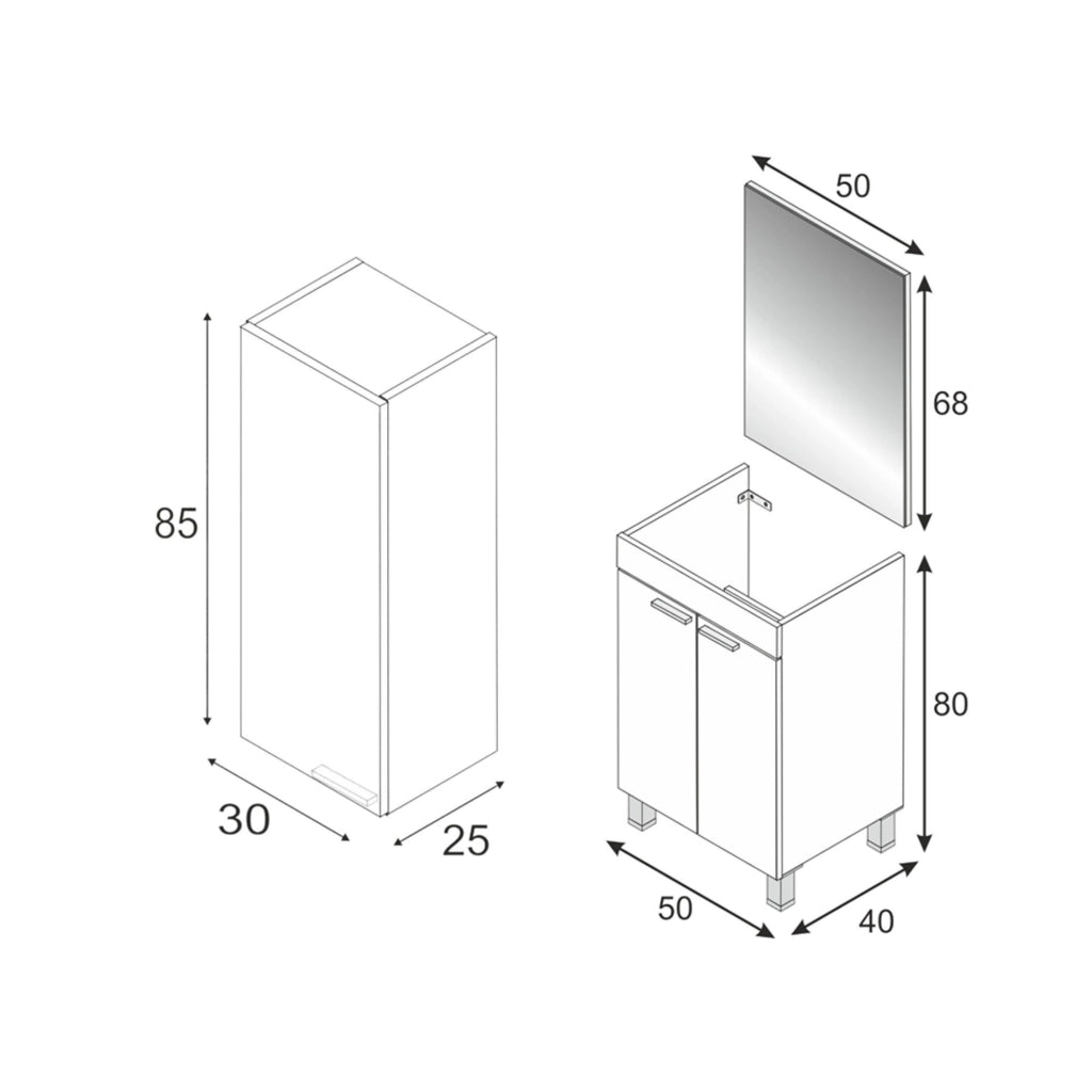 Fenile, set Mobili Bagno Specchio Incluso, Bianco Lucido