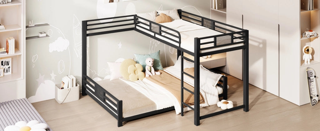 DESMIU Letto a castello 90 × 200 e 140 × 200 cm 2 posti in metallo, con sponde di sicurezza, senza materasso, nero