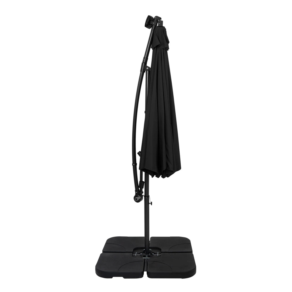 Ombrellone LED Decentrato 3m Nero Banana con Base Quadrata