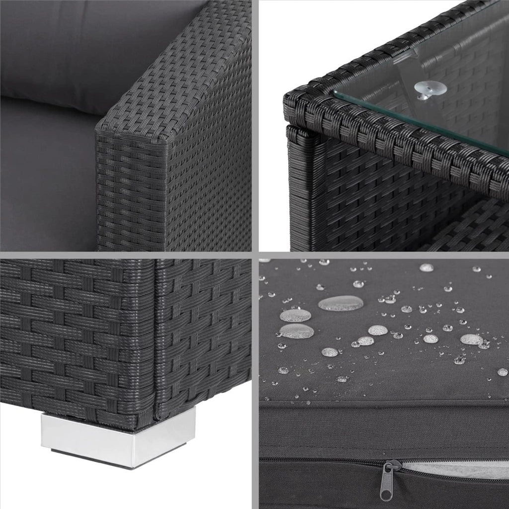 Set Salotto in Polyrattan XL Cuscini Imbottiti Tavolo in Vetro Resistente Mobili da Giardino Salottino Angolo