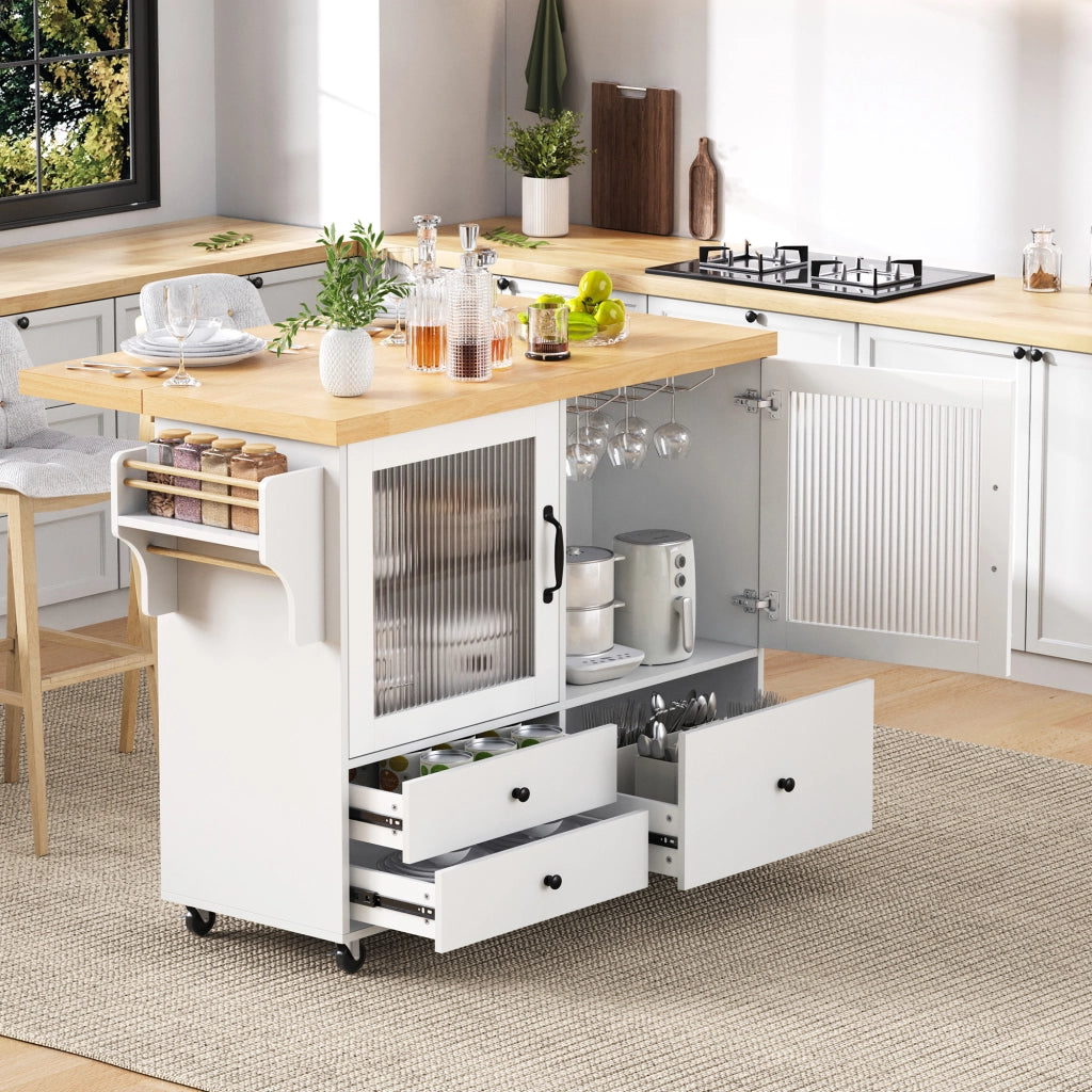 Isola da cucina mobile - Zephmum - Con tavolo estraibile, porta bottiglie e ruote