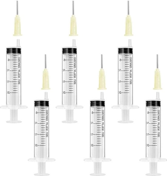 Spazzole di plastica riciclabili - 6 pezzi - Con ago appuntito - 20 ml - Spazzole da dosaggio - Spazzole per liquidi - Esperienze - Acqua per piante - Cibo per animali