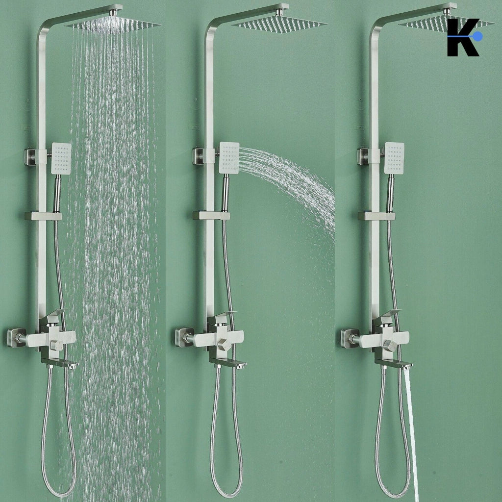 LANA | Set pioggia Premium in acciaio inox spazzolato argento | Miscelatore doccia di design | Miscelatore doccia completo di doccetta