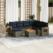 Set Divani da Giardino 8 pz con Cuscini Grigio in Polyrattan