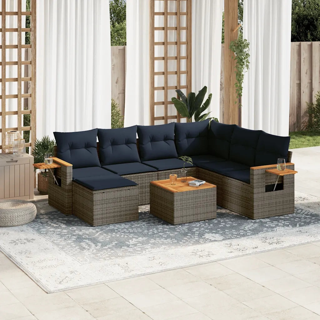 Set Divani da Giardino 8 pz con Cuscini Grigio in Polyrattan