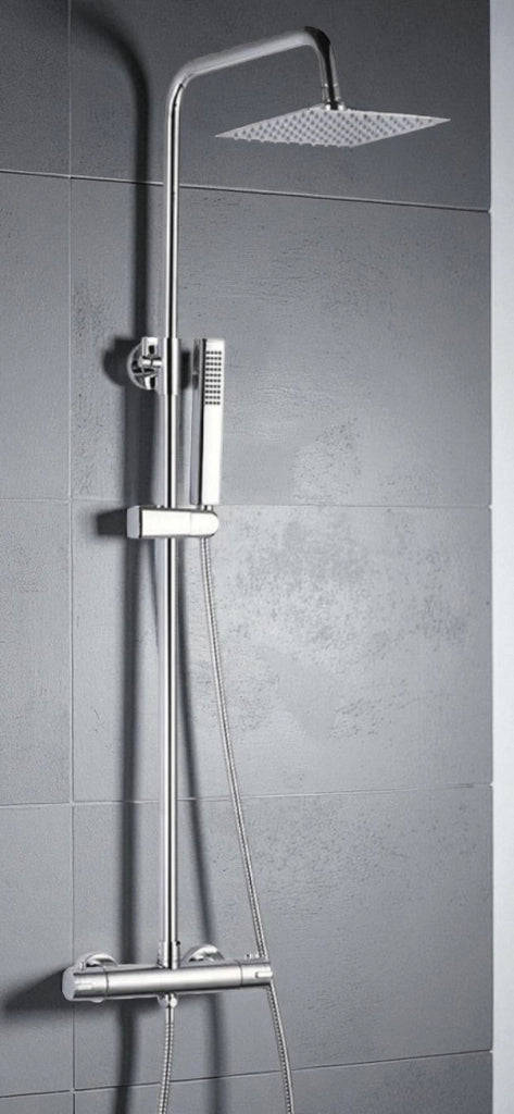 Colonna doccia con rubinetto termostatico | Soffione a pioggia quadrato, doccetta, sistema anticalcare, flessibile anti-