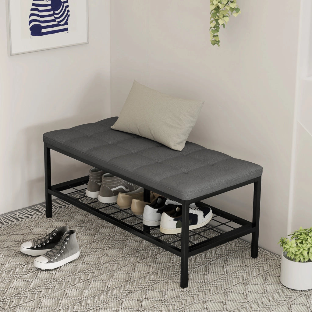 Panca con cuscino e ripiano per scarpe ¨C zephmum ¨C grigio 90x41x40 cm