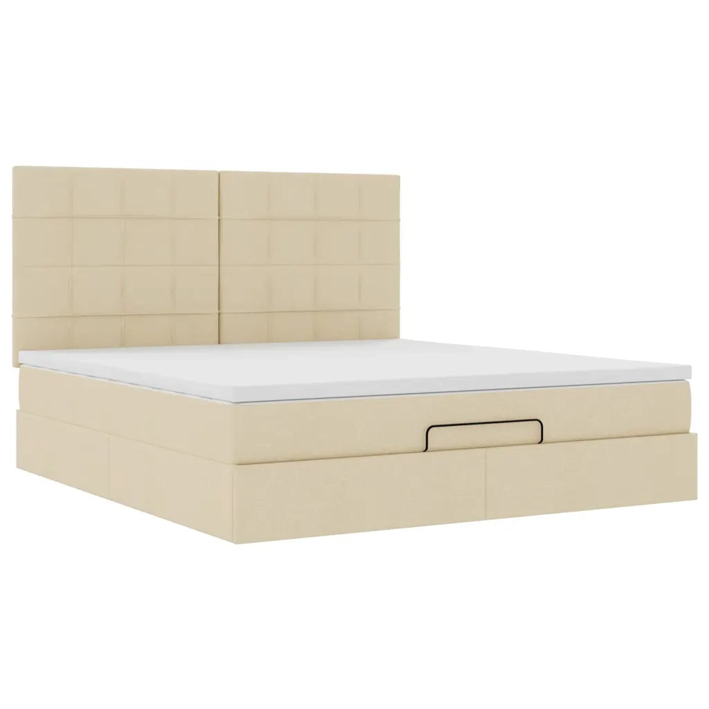 Struttura Letto Pouf con Materasso Crema 180x200 cm in Tessuto 3314029