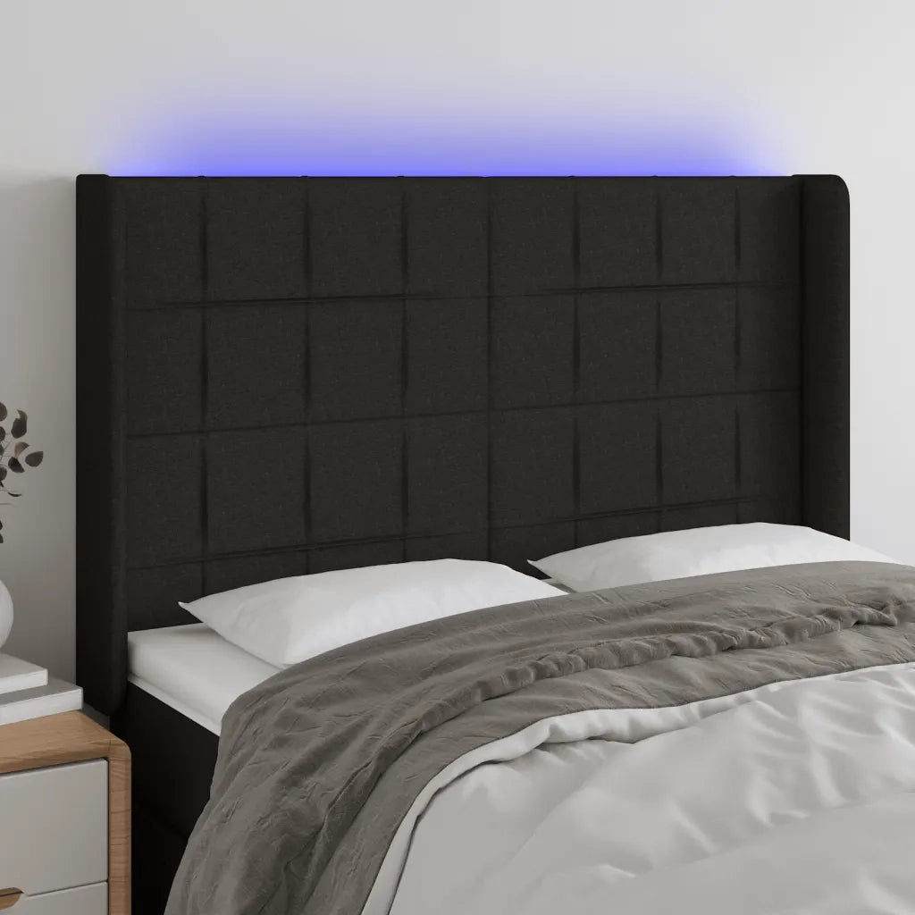 Testiera | Testata a LED Nera 147x16x118/128 cm in Tessuto