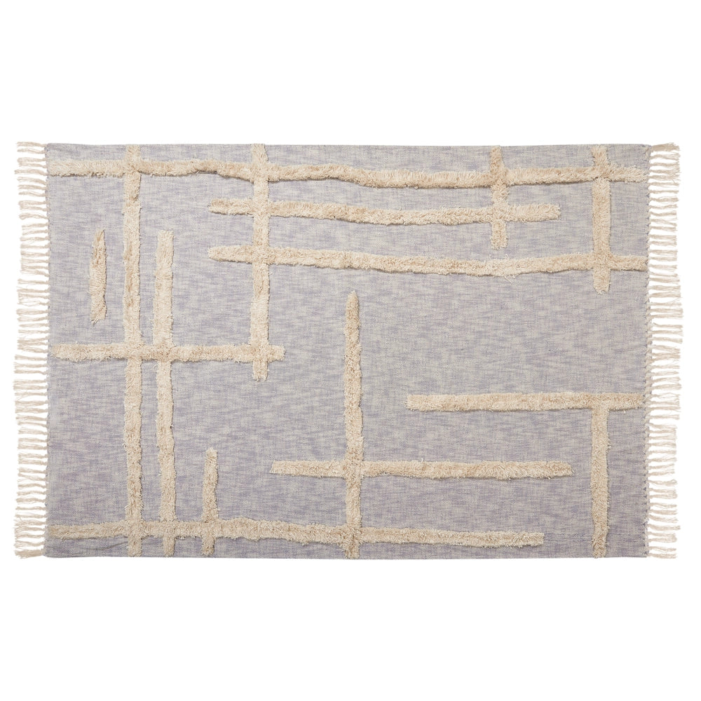 Coperta in cotone grigio e beige 130 x 180 cm copriletto in ricamo fatto a mano accogliente motivo geometrico con nappe