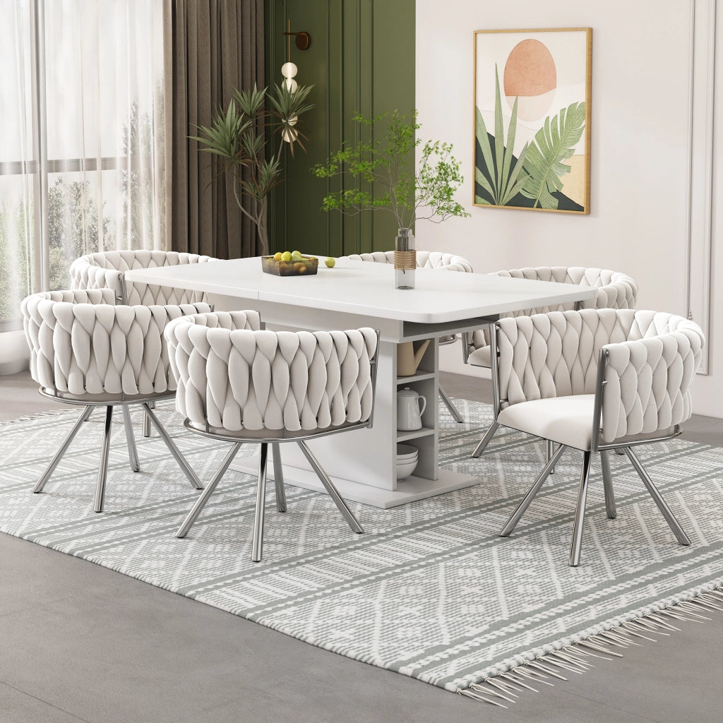 SEDIA Girevole in velluto 62,23x60,96x57,15 cm Beige e Argento Set da 2 pezzi