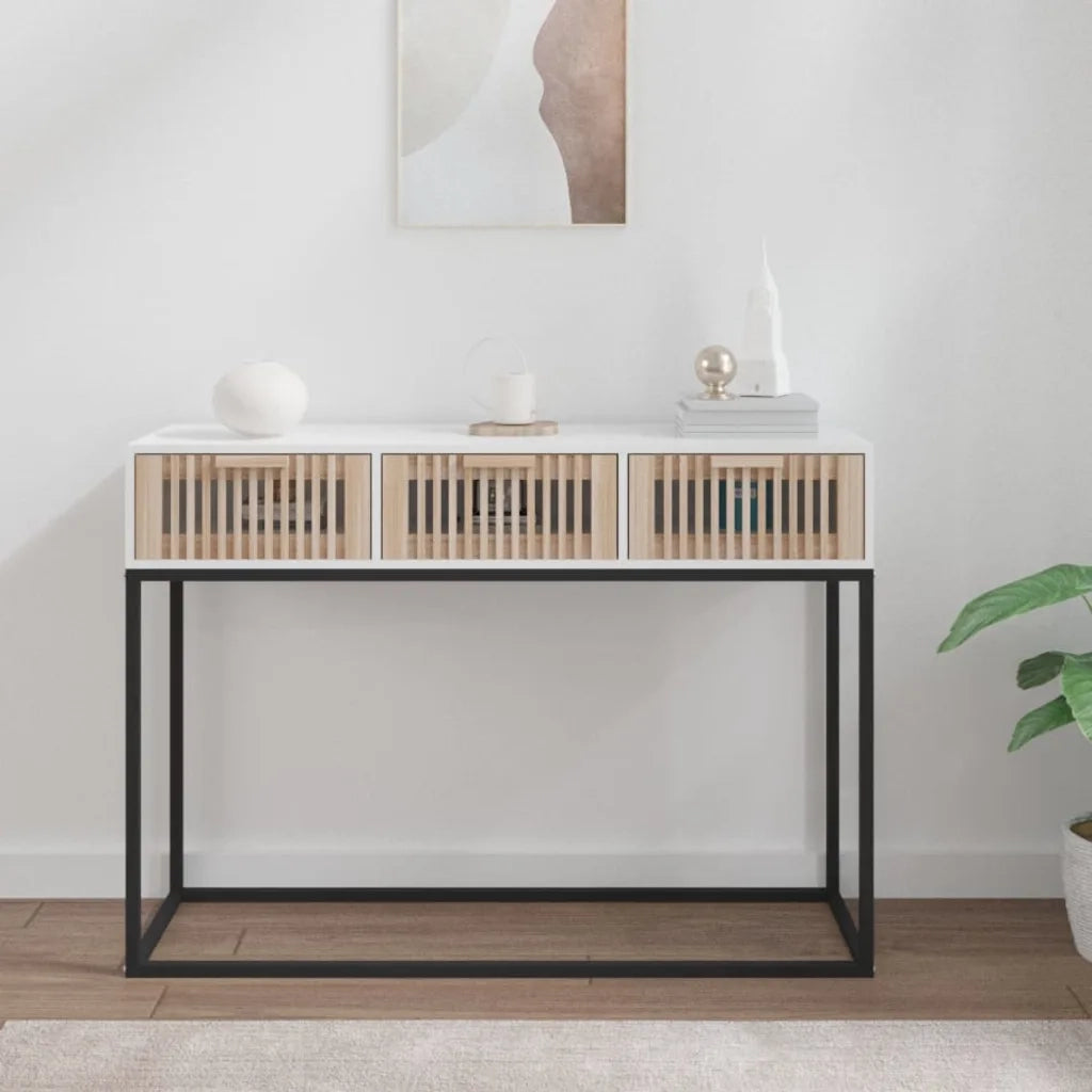 Tavolino Consolle | Tavolo d'Ingresso Bianco 105x30x75 cm Legno Multistrato e Ferro