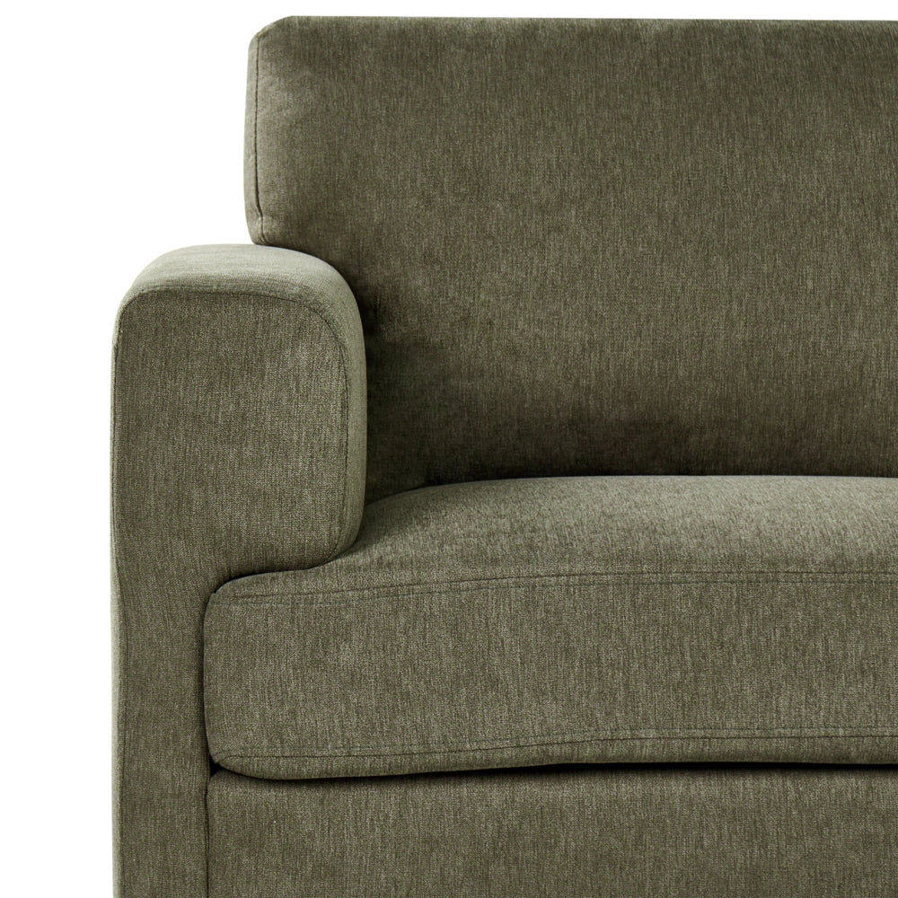 Divano minimalista moderno di metà secolo in tessuto a 2 posti con gambe in metallo rivestite e braccioli verde