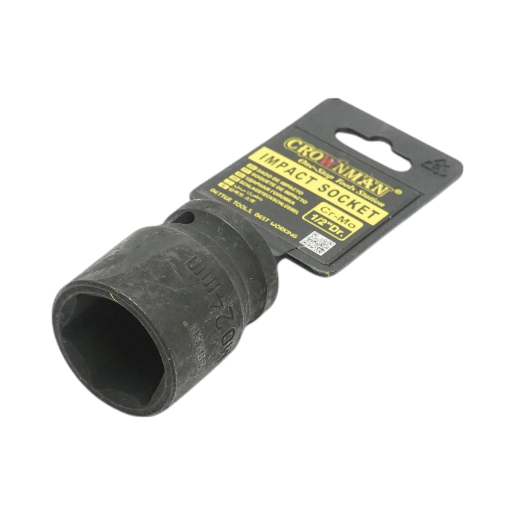 Chiave a bussola a impatto da 24 mm, attacco quadrato da 1/2 pollice, materiale Cr-Mo, norma DIN 3121, industriale Crownman