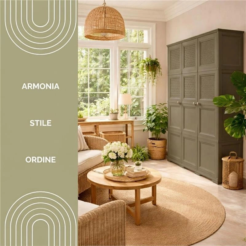 ARMADIO 3 ANTE WENGÉ 118X43X164 CM CON PUNTALI, ANTE TRAFORATE E VANO PORTASCOPA – MOBILE ALTO ORGANIZZATORE PER INGRESSO E RIPOSTIGLIO