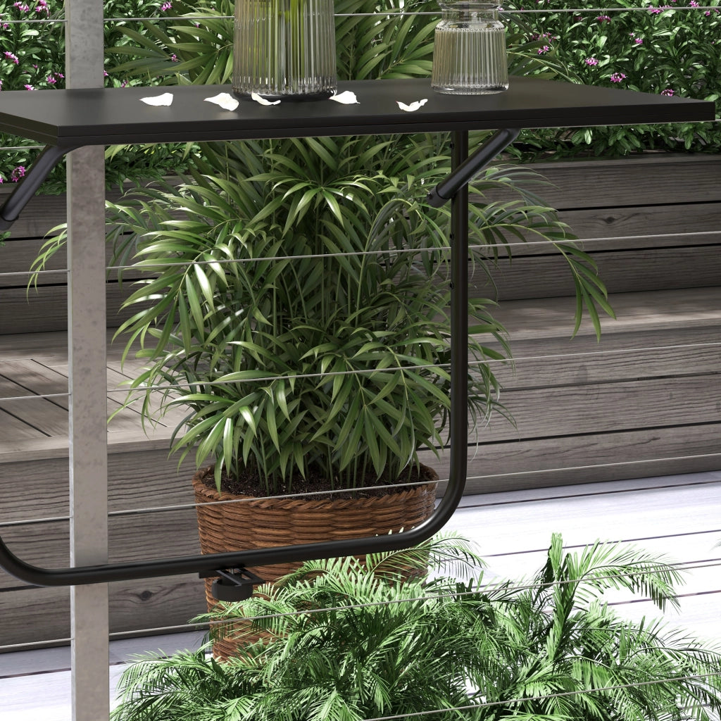 Tavolo da balcone da appendere pieghevole, regolabile in altezza, struttura in metallo nero, 62x60 cm