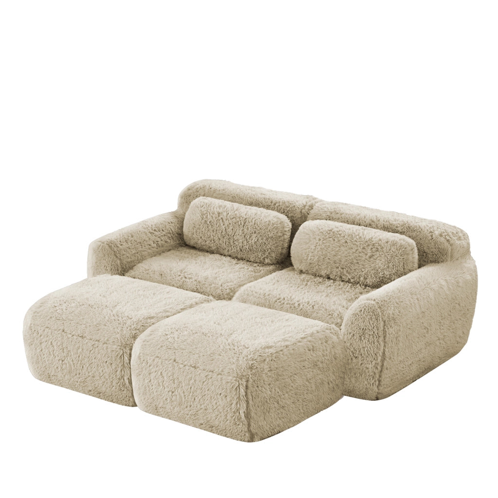 Divano modulare senza struttura 204x179x73 cm in tessuto peluche; light khaki