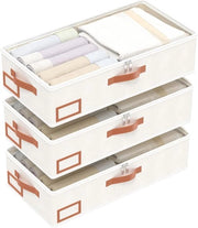 Cassa di Stoccaggio per Abiti e Duveti con Finestra Translucida, Organizzatore Pieghevole da 60x30x15cm in Beige