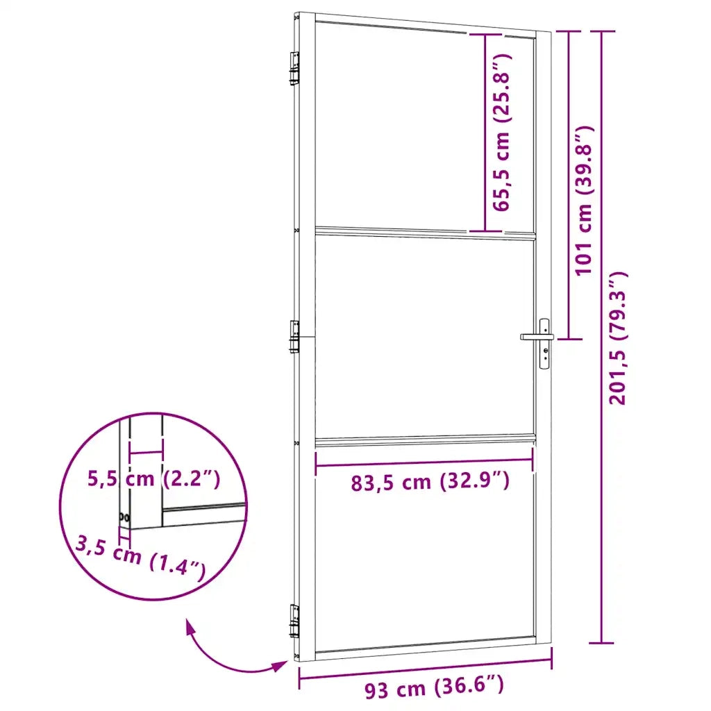 vidaXL Porta Interna Nero 93 x 201.5 cm Vetro temperato, Alluminio