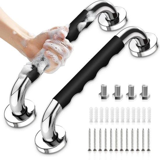 Maniglia antiscivolo 30 cm - Acciaio inossidabile - Gel antiscivolo silicagel - Maniglia per doccia per anziani - Maniglia per bagno - Maniglia di sicurezza - Maniglia con viti montate con morsetto.