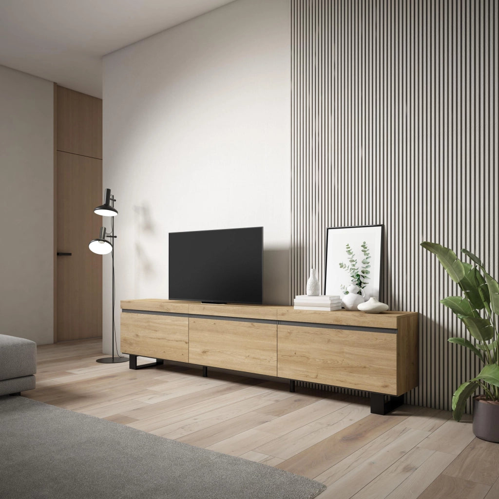 Mobile TV Soggiorno, 240x35x57cm, Design industriale, colore Rovere RF3599