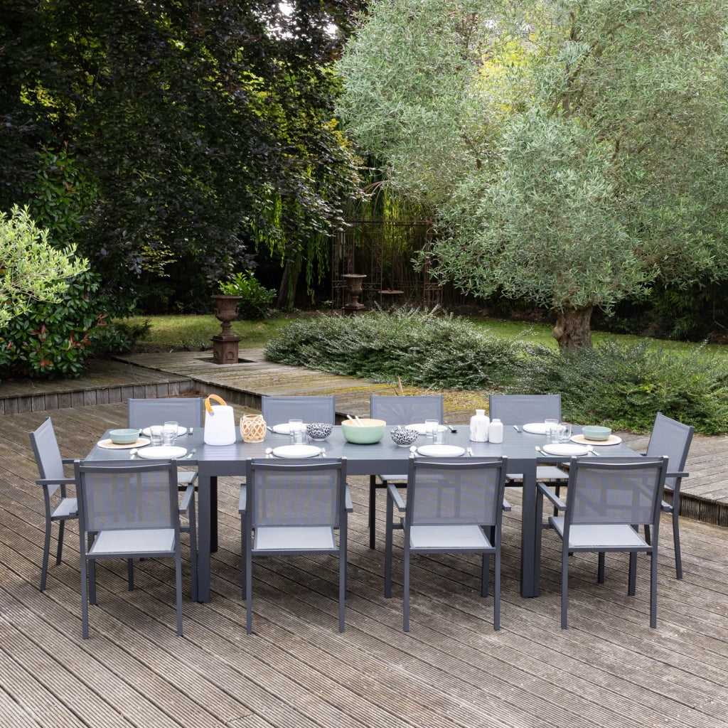 VENEZIASet di mobili da giardino allungabili 180/300 in textilene grigio 10 posti - alluminio antracite