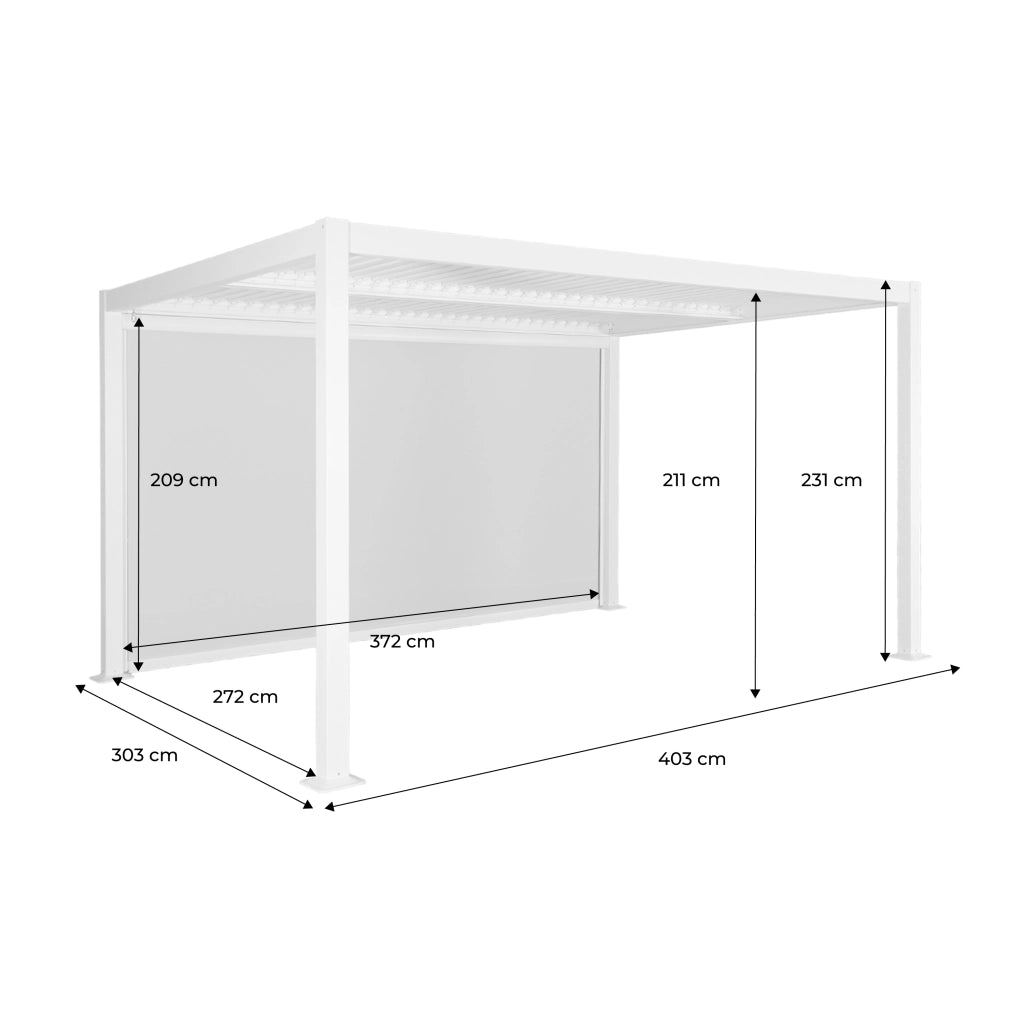 Pergola bioclimatica 3x4m in alluminio e acciaio + tenda 4m, antracite