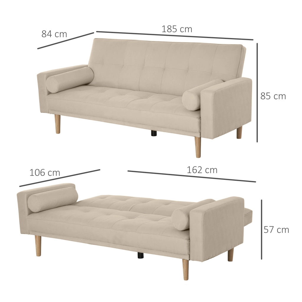 Divano Letto 3 Posti con Schienale Regolabile ¨C Minimal ¨C Beige, 185x84x85 cm