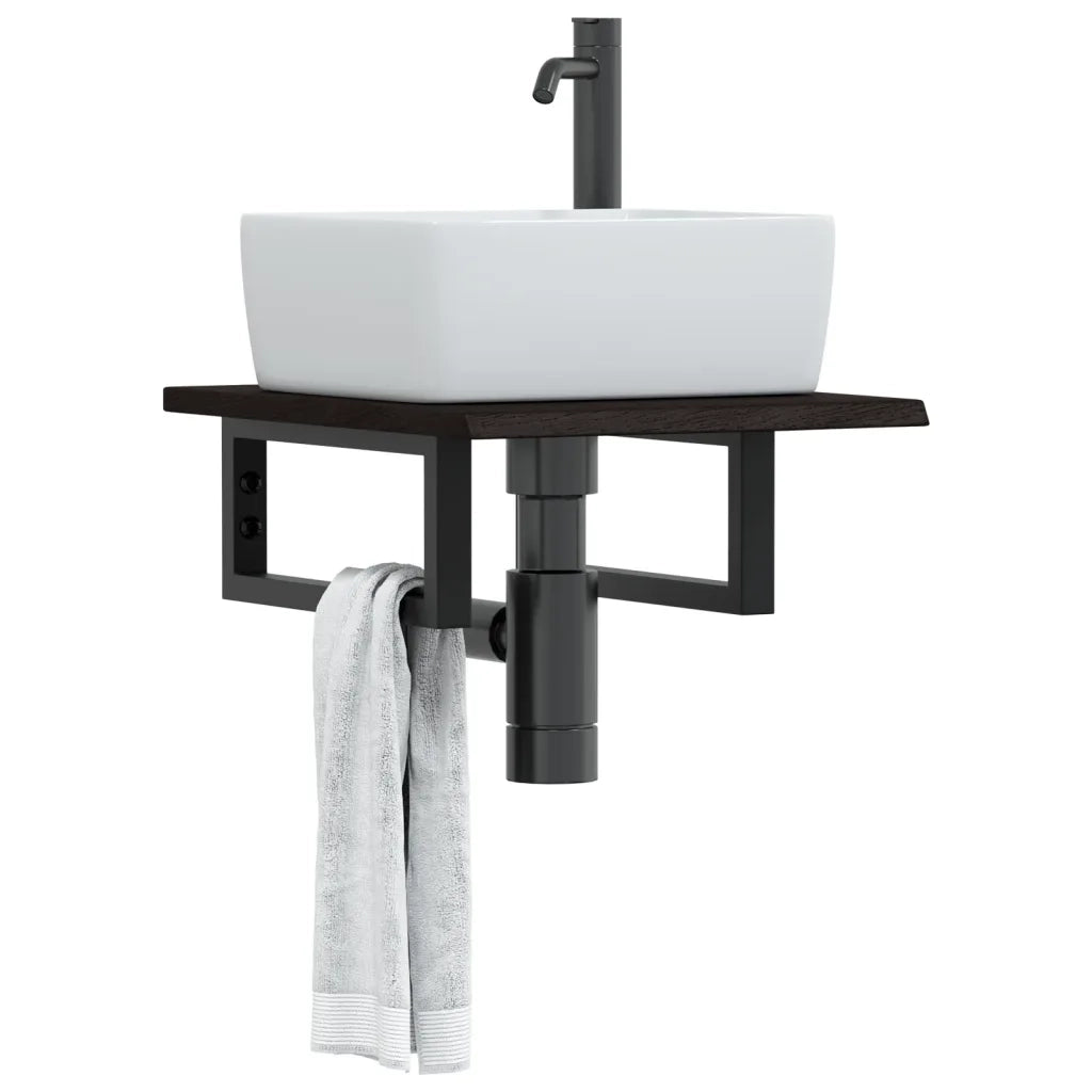 vidaXL Ripiano a Parete per Lavabo in Acciaio e Massello di Rovere