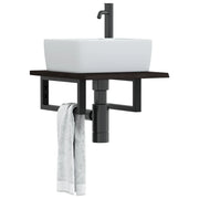 vidaXL Ripiano a Parete per Lavabo in Acciaio e Massello di Rovere