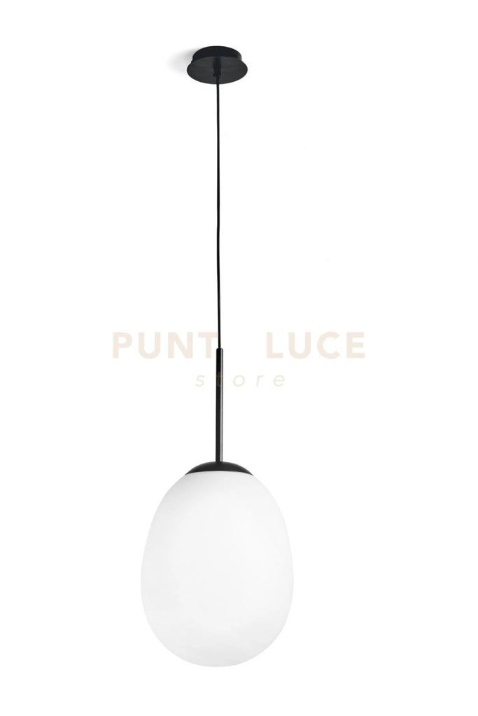 DROP SOSPENSIONE 1 LUCE VETRO OPALINO FINITURA NERA  ATTACCO E27 VETRO 25CM