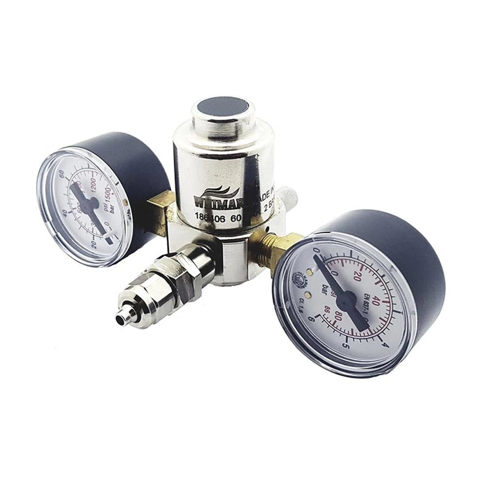 Whimar Genius mod. V201 con manometri di alta e bassa pressione - Riduttore di Pressione per bombole CO2 usa e getta passo 10x1
