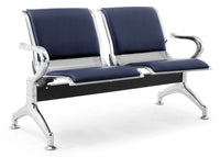 Panca per Sala Attesa 2 Posti da Ufficio con Cuscino in Acciaio e Similpelle Argento/Blu Navy