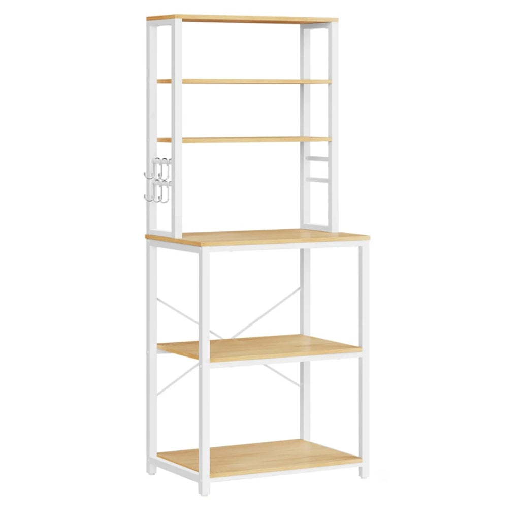 Scaffale da cucina con ripiani portaoggetti 6 ganci struttura in metallo per utensili forno a microonde stile industriale 80 x 40 x 167 cm bianco 12_0005645