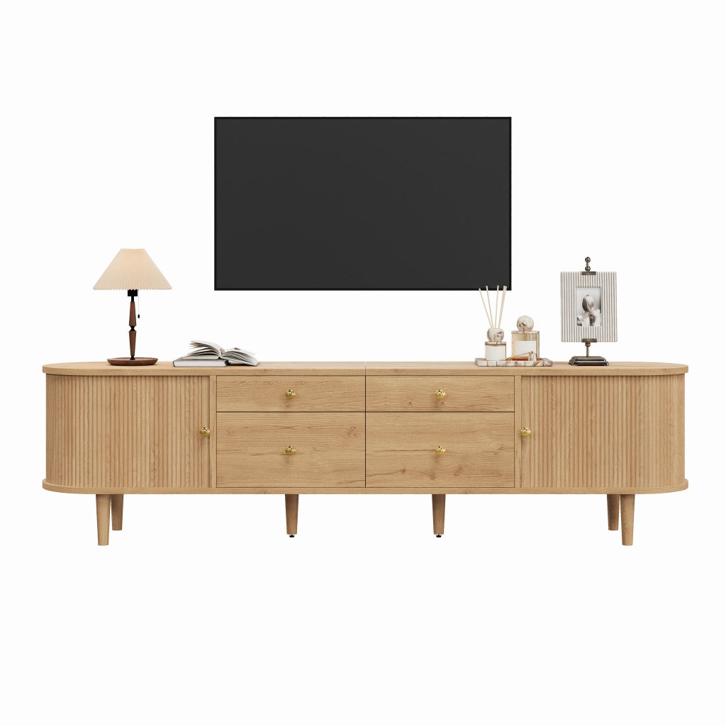 Mobile TV con 2 ante scorrevoli; 4 cassetti; 5 piedini in legno; per soggiorno; 180 × 35 × 50 cm; naturale