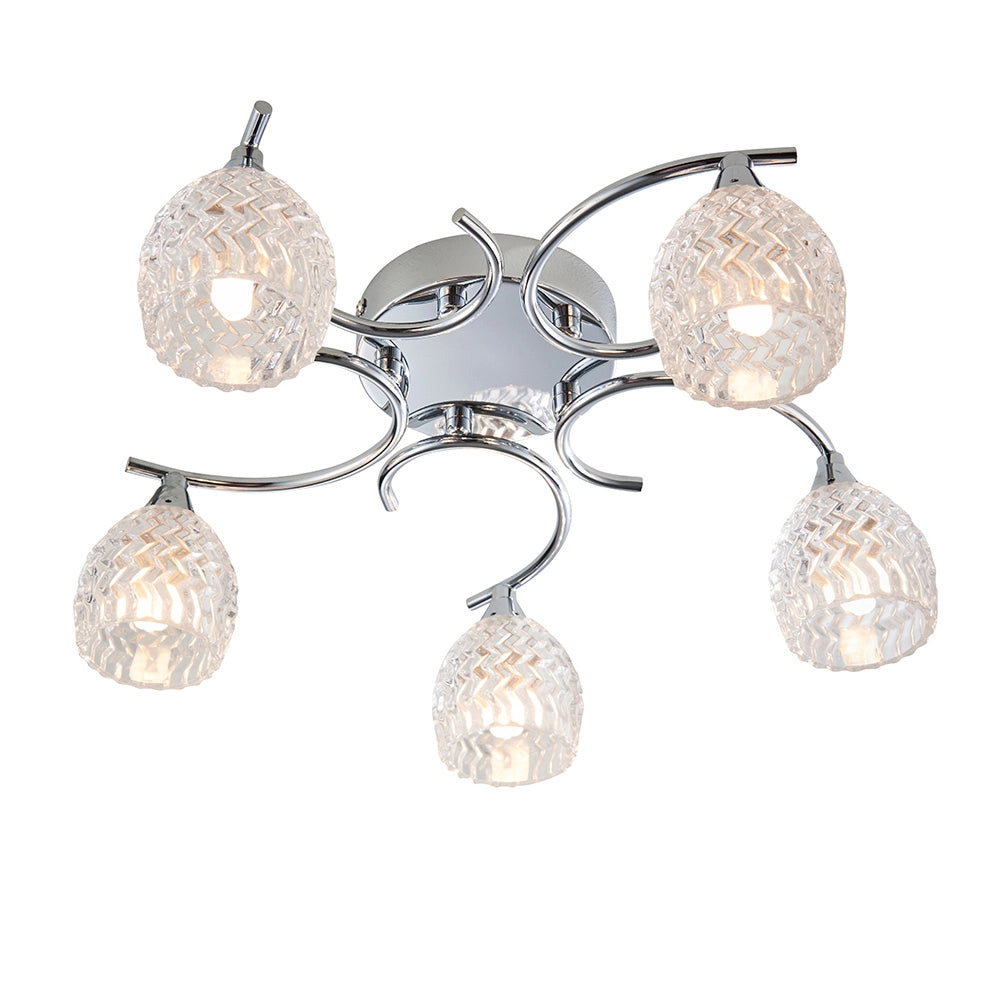 Plafoniera 5 luci G9 cromata vetro tagliato Boyer Endon