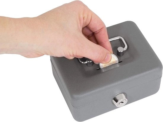 Cassa di Metallo per denaro con Chiave | Compatta e Sicura per denaro e Oggetti di Valore | Fessura per Monete | 12,5 cm