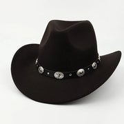 Cappello metallico in nero per uomo e donna, velluto, bordo largo, fedora cowboy