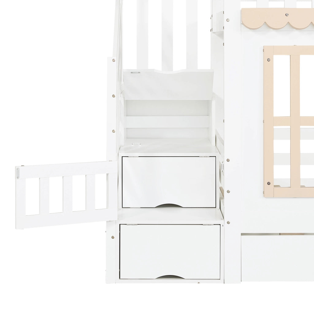 Letto a castello 90x200 cm, letto per bambini, spazio contenitivo, 2 cassetti, in MDF, bianco