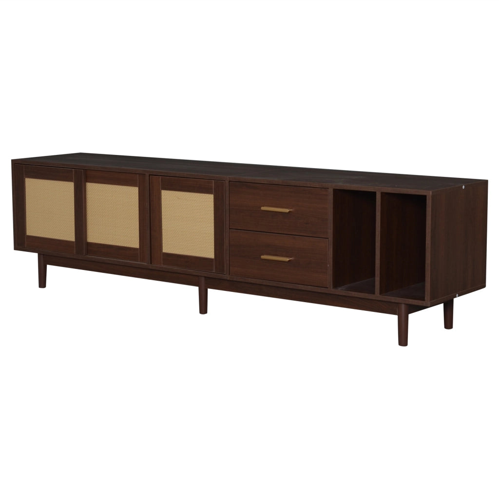 Mobile TV con Cassetti e Ripiani ¨C MINIMAL ¨C Marrone, Rattan/MDF, 190x40x52 cm