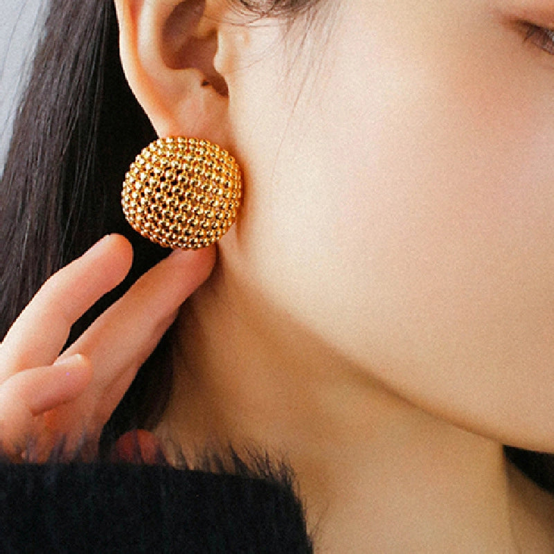 Orecchini rotondi traforati da donna, in argento, di alta gamma, orecchini a perno in metallo di design di nicchia