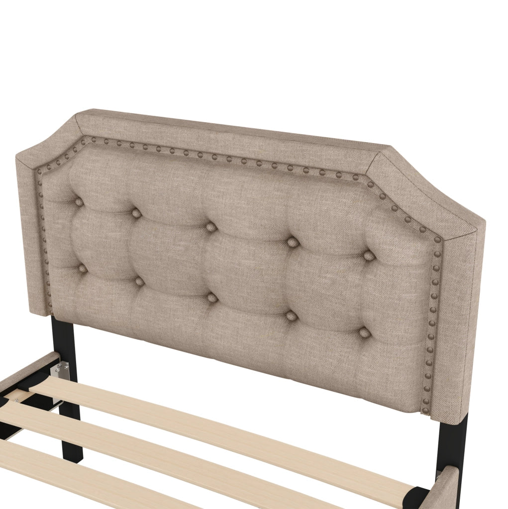 LETTO Imbottito 90x200 cm Beige Scuro con 2 Cassetti