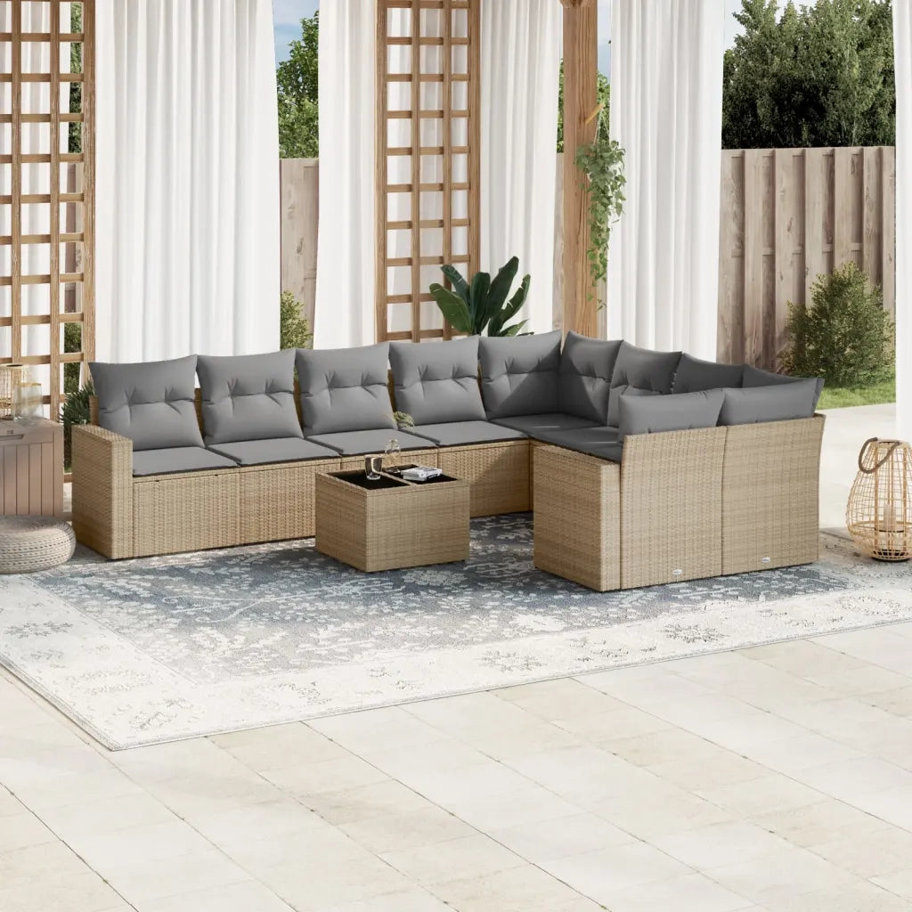 Set Divano da Giardino 10 pz con Cuscini Beige in Polyrattancod mxl 114332