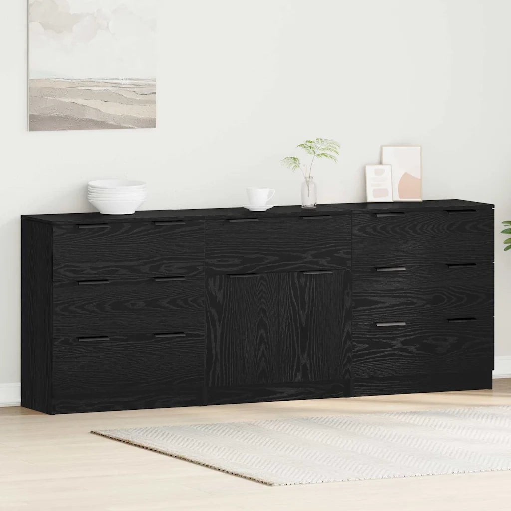 vidaXL Credenza 3 pcs Rovere nero 60 x 30 x 70 cm Legno multistrato