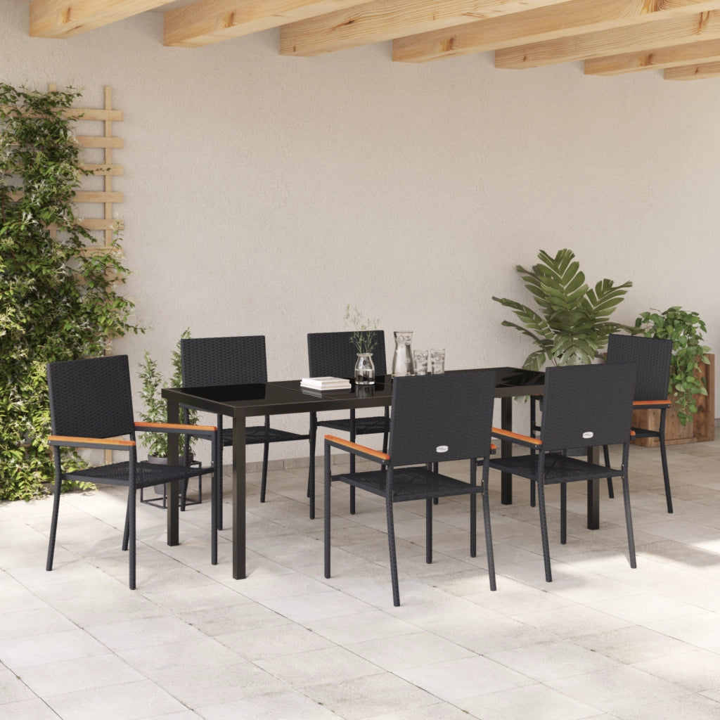 Set da Pranzo da Giardino in 7 Pezzi Nero in Polyrattan