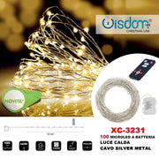Trade Shop - Catena Luminosa 100 Microled A Batteria Cavo Silver Metal Luce Calda Xc-3231 -